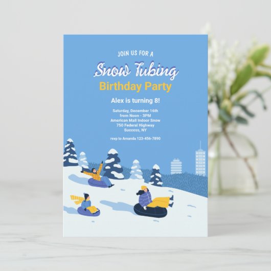 Sneeuw Tubing Uitnodigingen (Staand voorkant)
