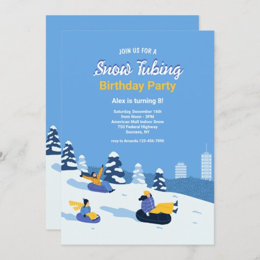 Sneeuw Tubing Uitnodigingen (Voorkant / Achterkant)