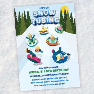 Sneeuw Tubing Winter Verjaardagsuitnodiging Kaart