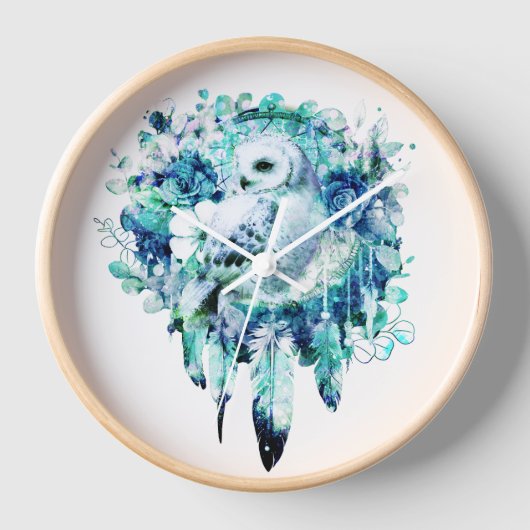 Sneeuw Uil Dreamcatcher Groen en Blauwgroen Blauw  (Voorkant)