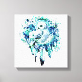 Sneeuw Uil Dreamcatcher Groen en Blauwgroen Blauw  Canvas Afdruk (Voorkant)