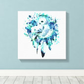 Sneeuw Uil Dreamcatcher Groen en Blauwgroen Blauw Canvas Afdruk (Insitu (Houten vloer))
