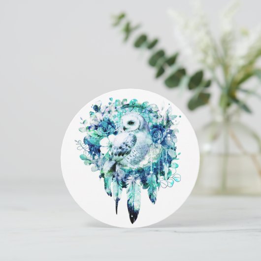 Sneeuw Uil Dreamcatcher Groen en Blauwgroen Blauw Kaart (Staand voorkant)