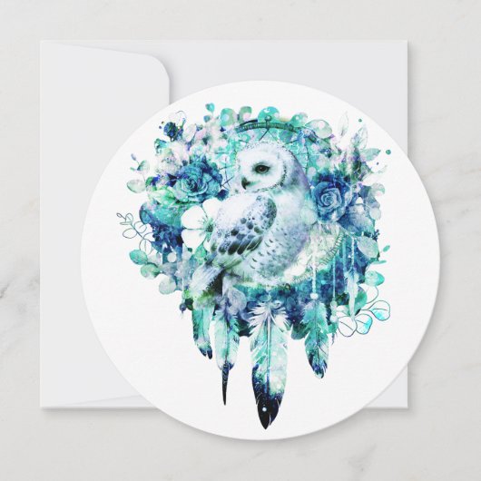Sneeuw Uil Dreamcatcher Groen en Blauwgroen Blauw Kaart (Voorkant)