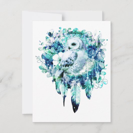 Sneeuw Uil Dreamcatcher Groen en Blauwgroen Blauw  Notitiekaartje (Voorkant)