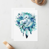 Sneeuw Uil Dreamcatcher Groen en Blauwgroen Blauw  Notitiekaartje (Voorkant / Achterkant in situ)