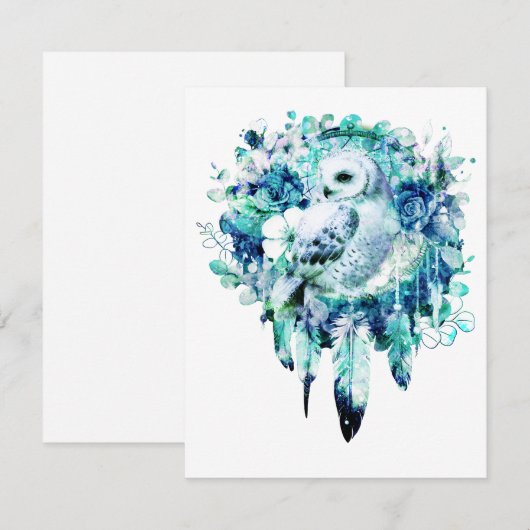 Sneeuw Uil Dreamcatcher Groen en Blauwgroen Blauw  Notitiekaartje (Voorkant / Achterkant)