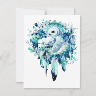 Sneeuw Uil Dreamcatcher Groen en Blauwgroen Blauw  Notitiekaartje
