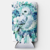 Sneeuw Uil Dreamcatcher Groen en Blauwgroen Blauw Seltzer Blikjeskoeler (Voorkant)
