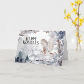 Sneeuw uil winterbos landschap feestelijke kaart (Gele Bloem)