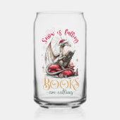 Sneeuw valt, boeken roepen blikvorm glas (Voorkant)