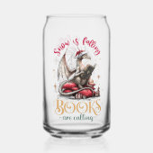 Sneeuw valt, boeken roepen blikvorm glas (Achterkant)