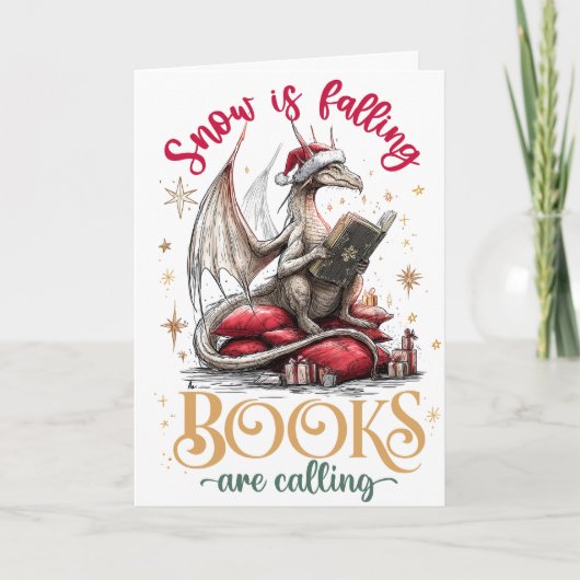Sneeuw valt, boeken roepen feestdagen kaart (Voorkant)