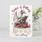 Sneeuw valt, boeken roepen feestdagenkaart (Staand voorkant)