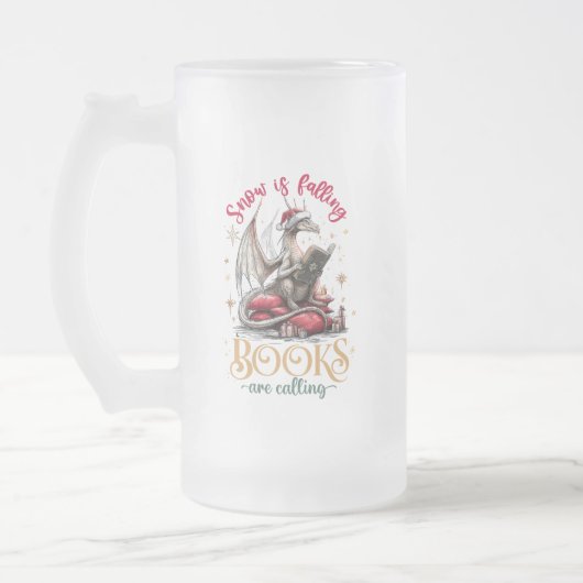 Sneeuw valt, boeken roepen matglas bierpul (Links)