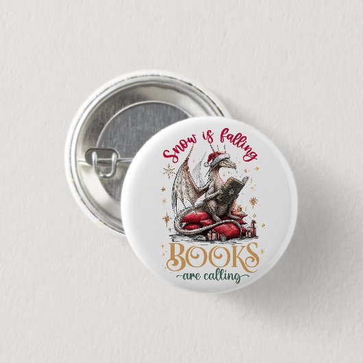 Sneeuw valt, boeken roepen ronde button 3,2 cm (Voorkant /achterkant)
