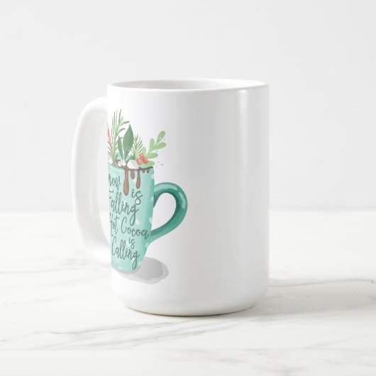 Sneeuw valt heet Cacao noemt warme chocolade Koffiemok (Voorkant links)