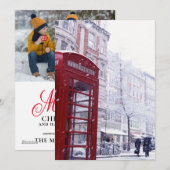 Sneeuw valt op rode telefooncel feestdagenkaart (Voorkant / Achterkant)