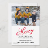 Sneeuw valt op rode telefooncel feestdagenkaart (Achterkant)