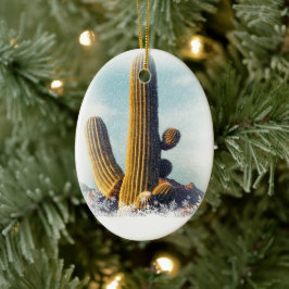 Sneeuw valt op Saguaro Keramisch Ornament