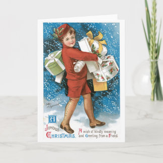 Sneeuw van 001 de Vintage Giften van Little Boy Feestdagen Kaart
