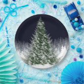 Sneeuw van de stilte bedekt met kerstboomvakantie papieren bordje (Feest)