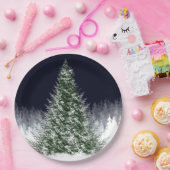 Sneeuw van de stilte bedekt met kerstboomvakantie papieren bordje (Feest)