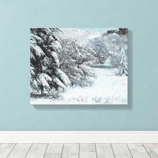 Sneeuw van Gustave Courbet Pine Trees op sneeuw Canvas Afdruk (Insitu (Houten vloer))