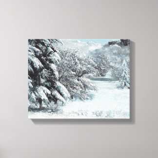 Sneeuw van Gustave Courbet Pine Trees op sneeuw Canvas Afdruk