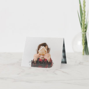 Sneeuw veel leuke foto script tekst en tartan fami notitiekaartje