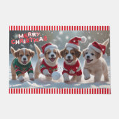 Sneeuw Veel Leuke Puppies Spelen In Sneeuwkerst Deurmat (Voorkant)