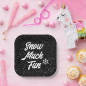 Sneeuw Veel Leuke Sneeuwvlokken Op Zwart Papieren Bordje (Feest)