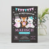 Sneeuw Veel Leuke Verjaardag Uitnodiging / Meisje (Staand voorkant)