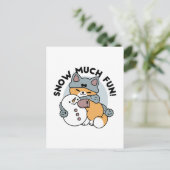 Sneeuw veel plezier kat winter vakantie ontwerp briefkaart (Staand voorkant)