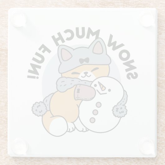 Sneeuw veel plezier kat winter vakantie ontwerp glazen onderzetter (Achterkant)