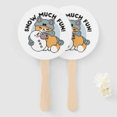Sneeuw veel plezier kat winter vakantie ontwerp handwaaier (Voorkant en achterkant)