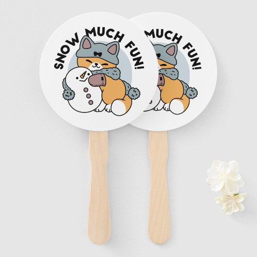 Sneeuw veel plezier kat winter vakantie ontwerp handwaaier (Voorkant en achterkant)