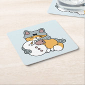 Sneeuw veel plezier kat winter vakantie ontwerp kartonnen onderzetters (Schuin)