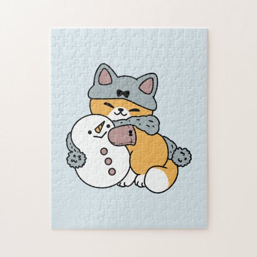 Sneeuw veel plezier kat winter vakantie ontwerp legpuzzel (Verticaal)