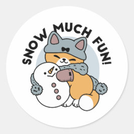 Sneeuw veel plezier kat winter vakantie ontwerp ronde sticker