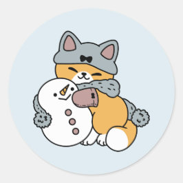 Sneeuw veel plezier kat winter vakantie ontwerp ronde sticker
