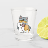 Sneeuw veel plezier kat winter vakantie ontwerp shot glas (Voorkant)