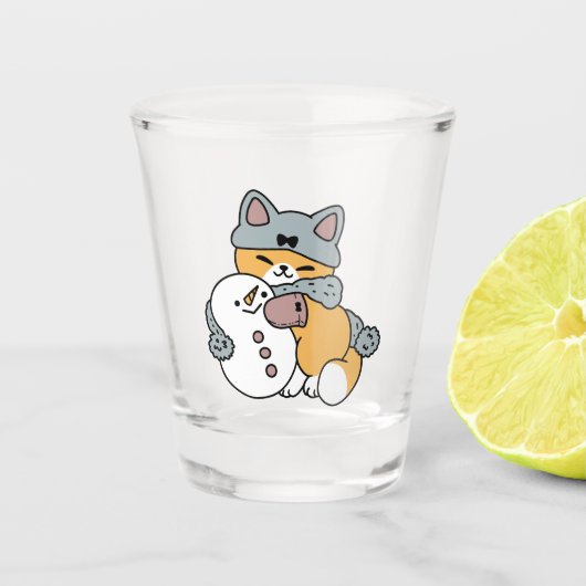 Sneeuw veel plezier kat winter vakantie ontwerp shot glas (Voorkant)