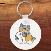 Sneeuw veel plezier kat winter vakantie ontwerp sleutelhanger (Achterkant)