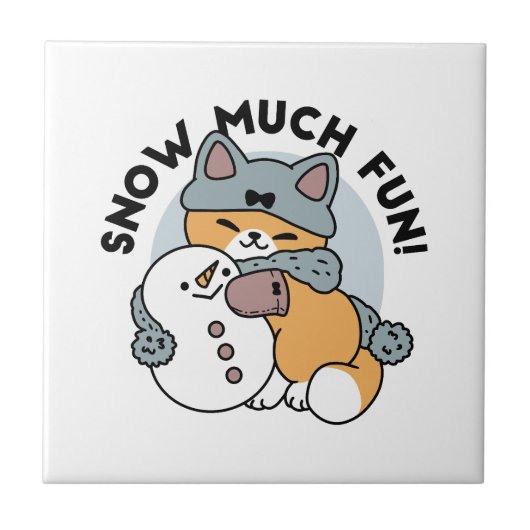 Sneeuw veel plezier kat winter vakantie ontwerp tegeltje (Voorkant)