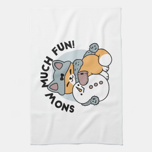 Sneeuw veel plezier kat winter vakantie ontwerp theedoek (Verticaal)