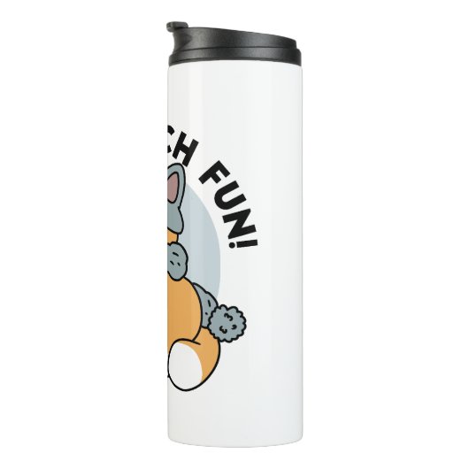 Sneeuw veel plezier kat winter vakantie ontwerp thermosbeker (Geroteerd rechts)