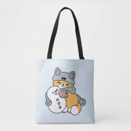 Sneeuw veel plezier kat winter vakantie ontwerp tote bag