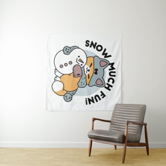 Sneeuw veel plezier kat winter vakantie ontwerp wandkleed (In Situ (horizontaal))