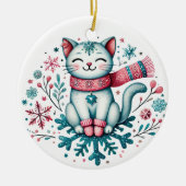 Sneeuw veel plezier Kerst Kitty Cat Keramisch Ornament (Voorkant)